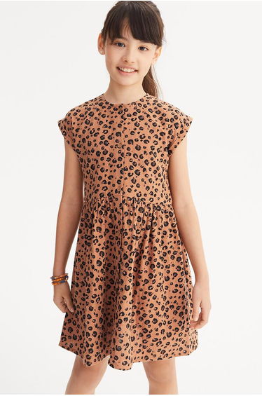 Sleeveless Flared Dress, Leopard Print