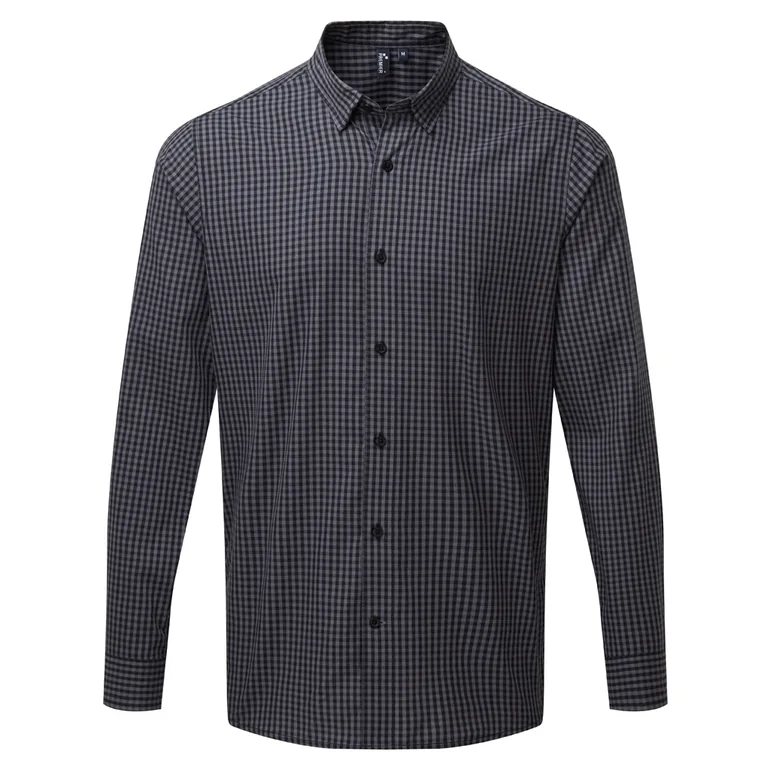Premier Mens Maxton Check Long Sleeve Shirt - Steel/Black
