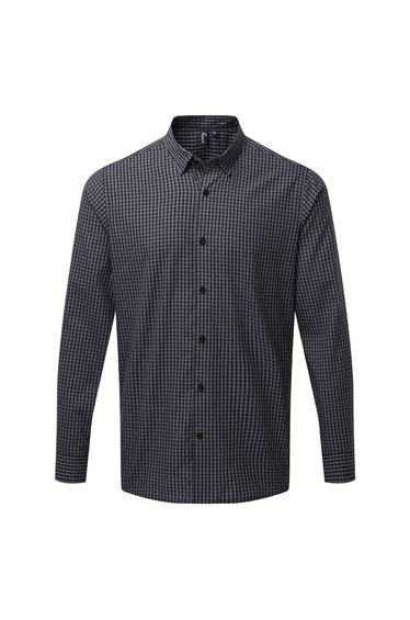Premier Mens Maxton Check Long Sleeve Shirt - Steel/Black