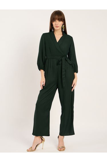 Balloon Sleeve Lapel Detail Jumpsuit with Waist Tie-Up
