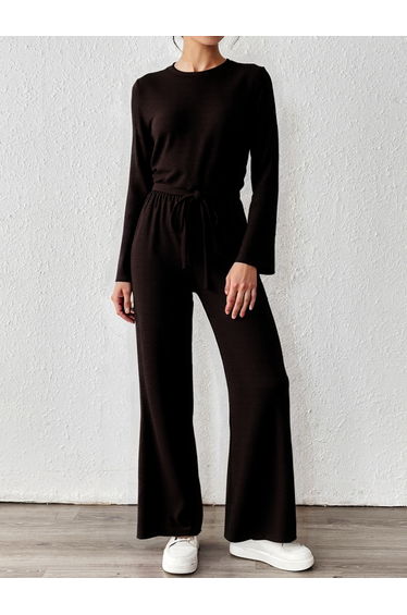 Textured Fitted Top and Wide Leg Pants Co-Ords