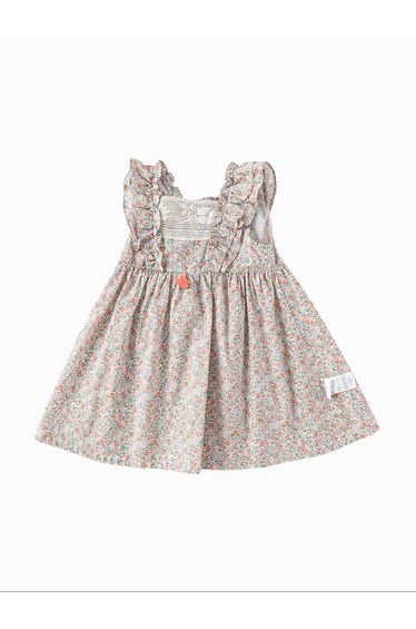 Girls' Sleeveless Floral Print Dress With Ruffles