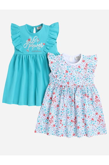 Pack of 2 - Round Neck Ruffle Trim Cotton Dress