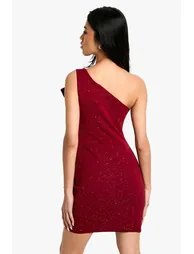 Glitter One Shoulder Pleat Detail Bodycon Dress - 1