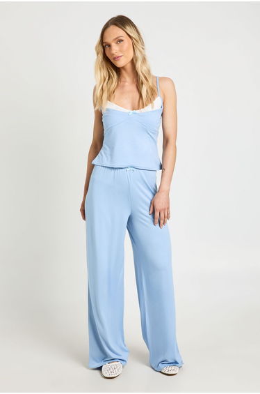 Petite Contrast Cami & Trouser Set - baby blue