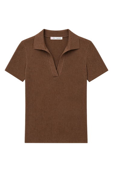 MIXRAY Ribbed Polo Collar Blouse