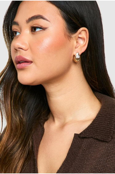 Gold Tear Drop & Hoop Earring 6 Pack - gold