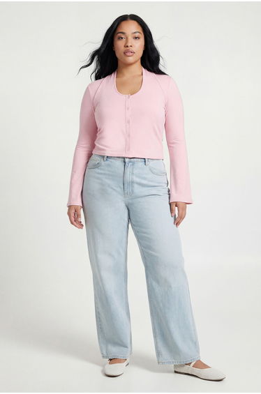 Plus Double Layer Halter Neck Button Down Top - baby pink