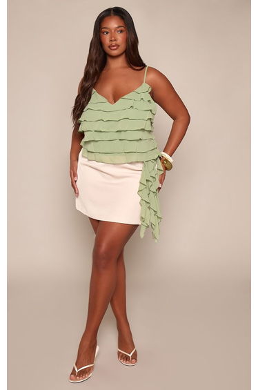 Plus Olive Ruffle Layered Cami Top