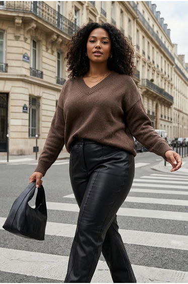 Wardrobe essentials mink basic wide fit soft textured knitwear sweater