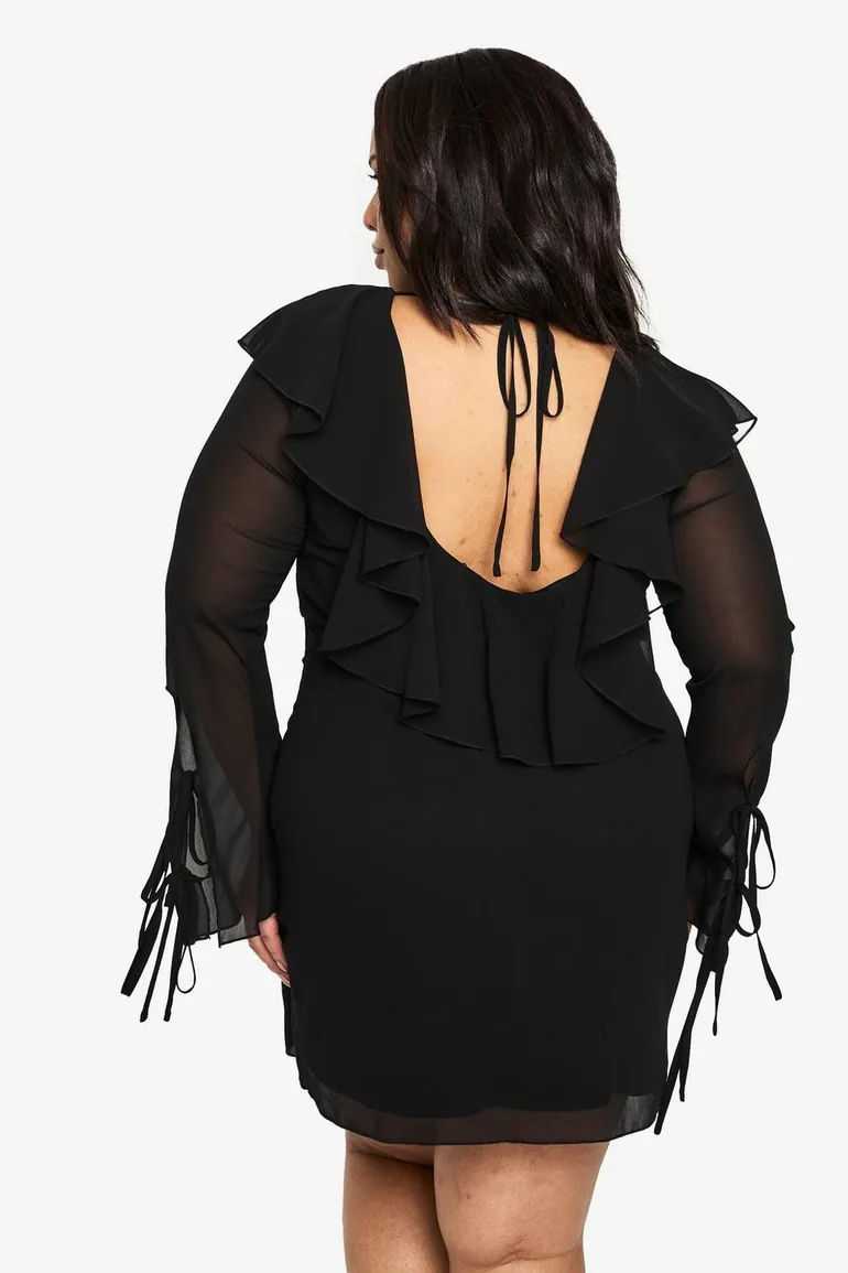 Plus Woven Ruffle Shift Dress - black - 1