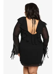 Plus Woven Ruffle Shift Dress - black - 1