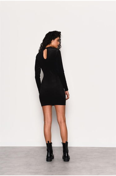 Black Velvet-Rib High-Neck Mini-Dress product thumbnail 2
