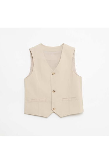 Plain Stretch Suit Vest BEIGE