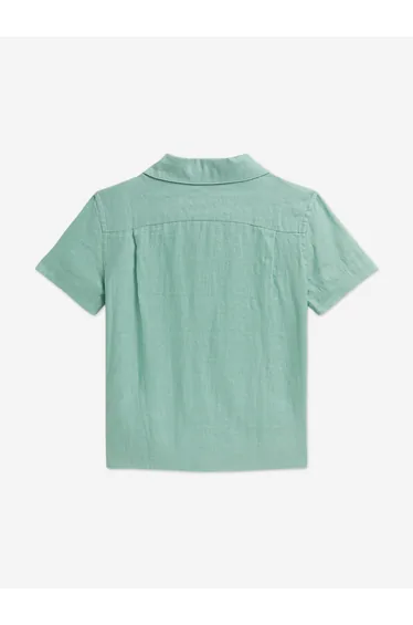 Ralph Lauren Boys Linen Logo Shirt in Green