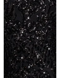 Embellished Sequin Bishop Sleeve Maxi Dress - Black by Goddiva - 4