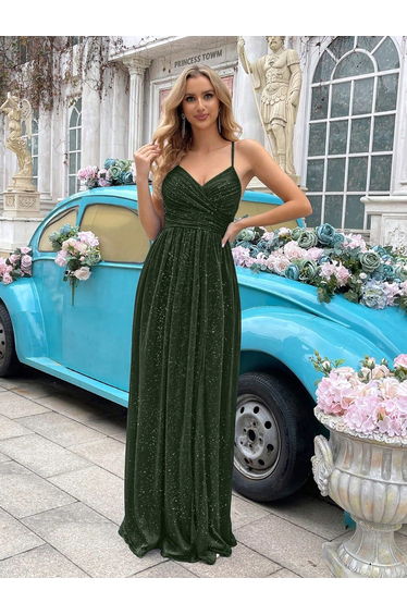 QOQ Green One-Shoulder Evening Dress with Beading