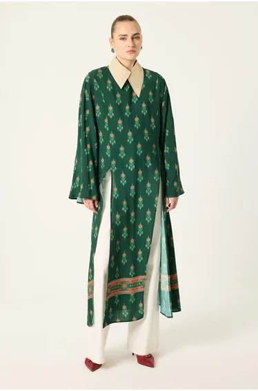Front-Slit Patterned Tunic