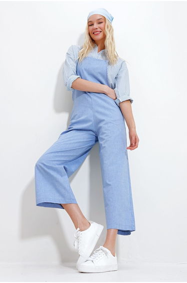 Women's Blue Strappy Salopet Jumpsuit