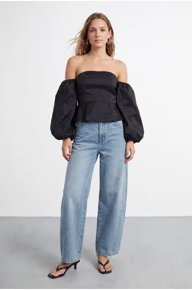 Bardot Taffeta Puff Sleeve Top