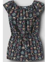 Leaf Print Draping Ruffled Playsuit