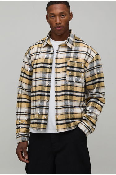 Oversized Boxy Paint Splatter Check Shirt - yellow