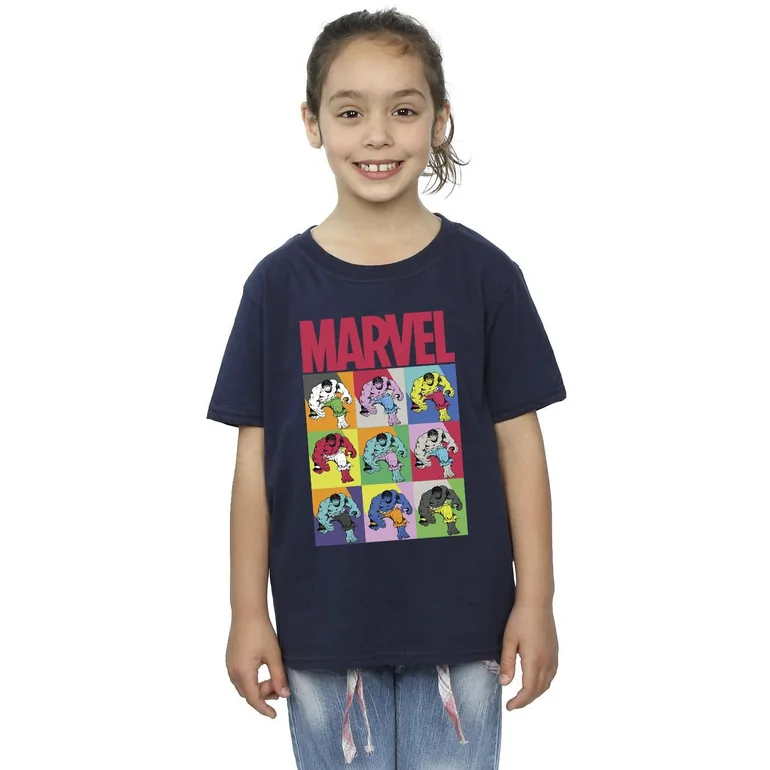 Marvel Girls Hulk Pop Art Cotton T-Shirt - Navy Blue