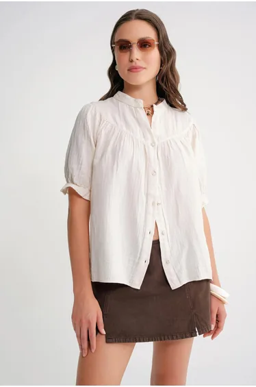 Mixray Linen Blend Short Sleeve Buttoned Shirt