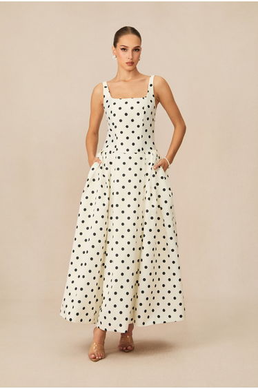 Marvelously Adorable White Polka Dots Maxi Dress