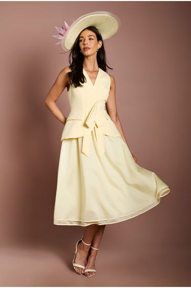 Lisa Tan Bow Detail Crepe Waistcoat Midi Dress