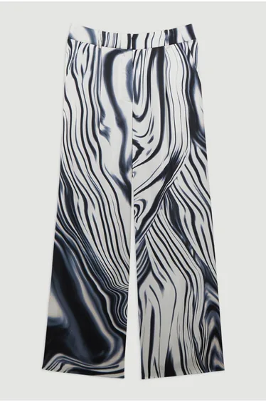 بنطلون ساتان مخطط بخصر عالي - طويلات القامة