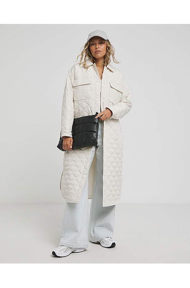 Stone Zig Zag Quilt Longline Coat