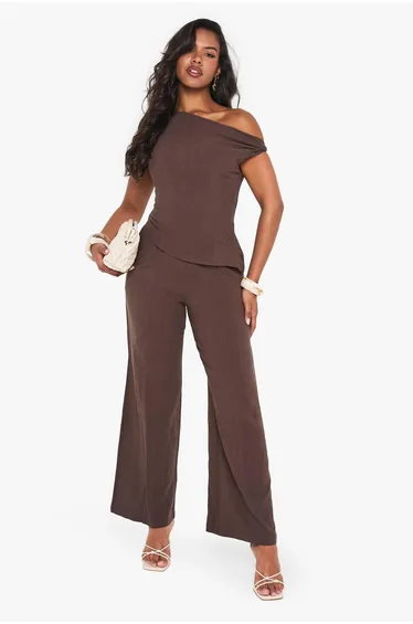 Linen Look Twist Strap Jumpsuit - chocolate
