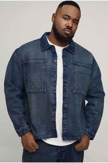 Plus Extreme Washed Oversized Denim Shirt - washed blue