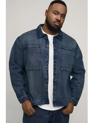 Plus Extreme Washed Oversized Denim Shirt - washed blue