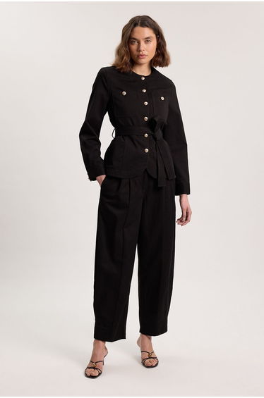 Cotton Utility Button Detail Tie Waist Shirt