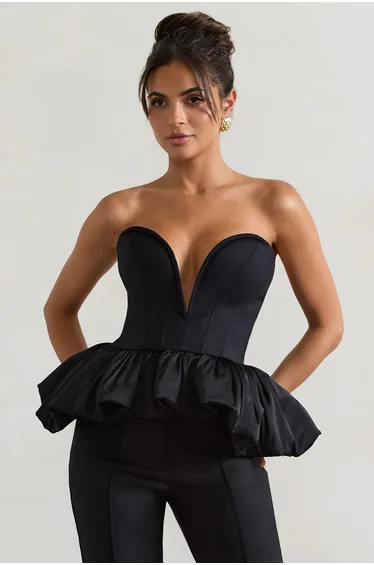 كورسيه توب ستان أسود بكشكش