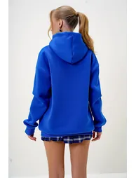 Women's Saks Hooded Kangru Pocket Front Text Printed Three Thread Raised Sweatshirt - 4