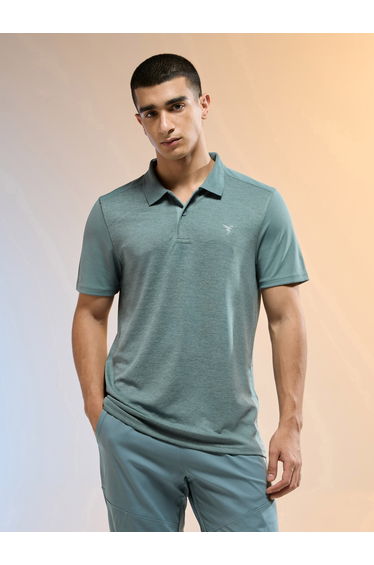 Men Green Slim Fit Melange Polo