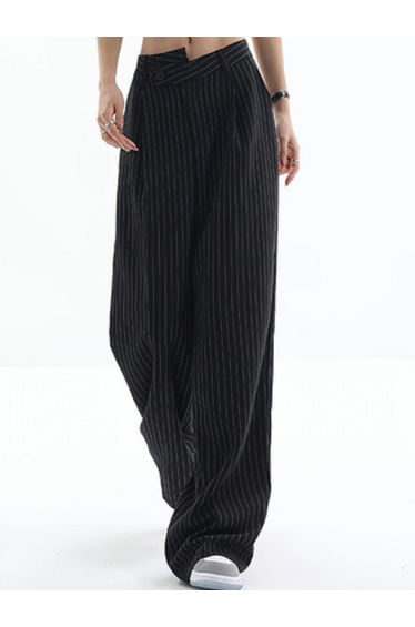Black Pinstripe Wide Leg Trousers