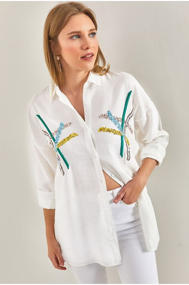 Women's Stamp Palette Embroidered Linen Ayrobin Shirt