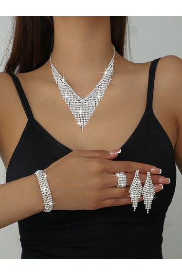 4-Piece Embellished Necklace, Bracelet, Ring And Earrings Jewelry Set