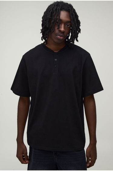 Relaxed Heavyweight Henley T-shirt - black
