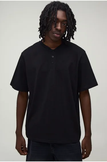 Relaxed Heavyweight Henley T-shirt - black