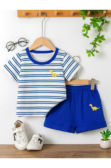 Boys Striped Short Sleeve T-Shirt and Shorts Set