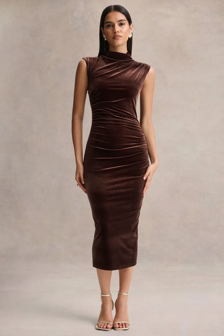 brown velvet bodycon dress TILDAHH