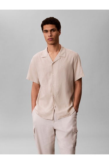 Ss Camp Collar Solid Linen Shirt Oatmeal