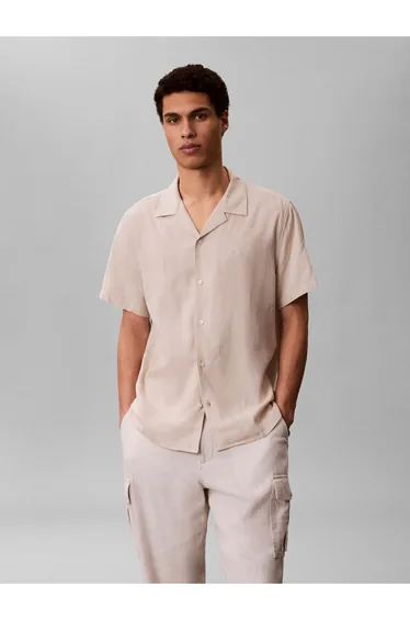 Ss Camp Collar Solid Linen Shirt Oatmeal