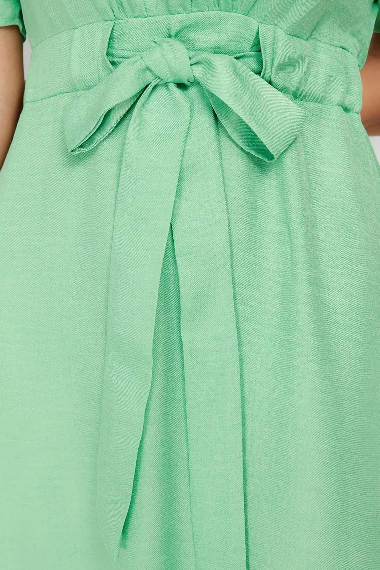 Green Tie Detailed Midi Woven Midaxi Dress - 5
