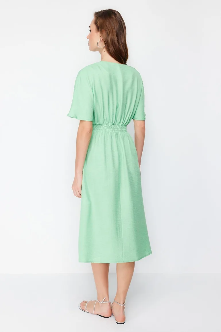 Green Tie Detailed Midi Woven Midaxi Dress - 4